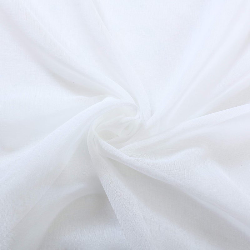MISS SELECTEX Linen Look Pom Pom Tasseled Curtains - Rod Pocket Voile Semi-Sheer for Living and Bedroom, Set of 2 Panels (52 x 63 inch, White) - Image 5